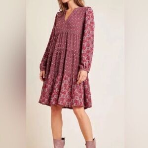 Anthropologie Maeve Dress Patchwork Floral Flowy Long Sleeve Size Small